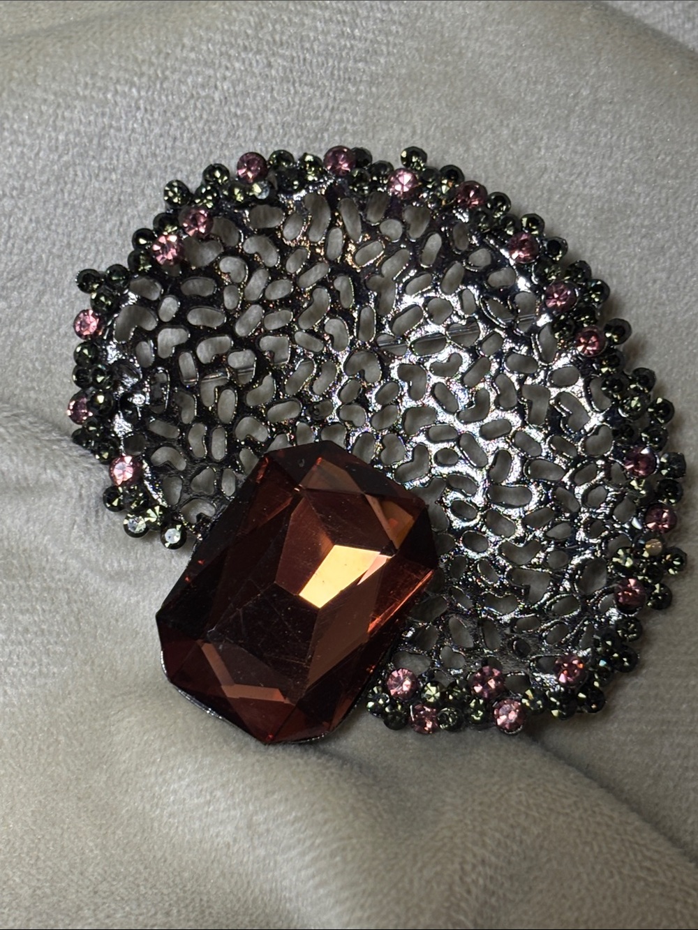 Pink and Smoky Brown Crystal Statement Brooch